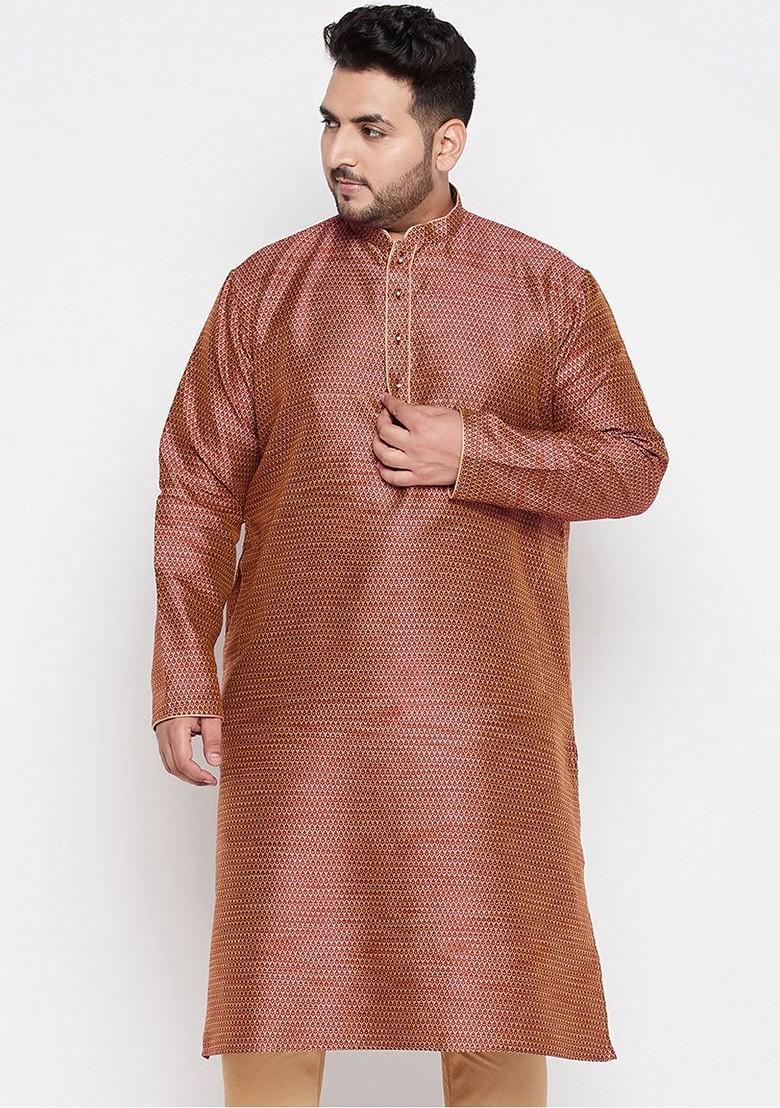 Maroon Solid Silk Kurta For Men