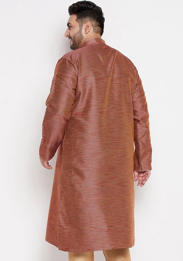 Maroon Solid Silk Kurta For Men