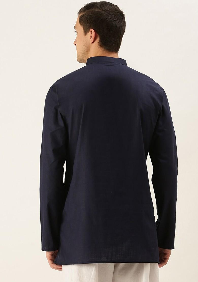 Navy Blue Solid Poly Blend Kurta For Men