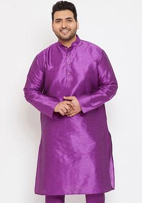 Purple Solid Poly Blend Kurta For Men
