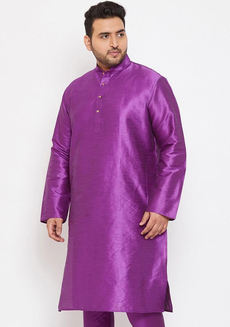 Purple Solid Poly Blend Kurta For Men