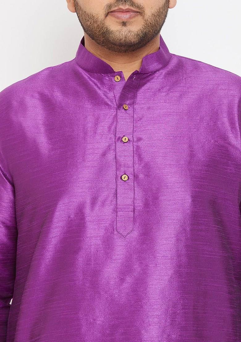 Purple Solid Poly Blend Kurta For Men