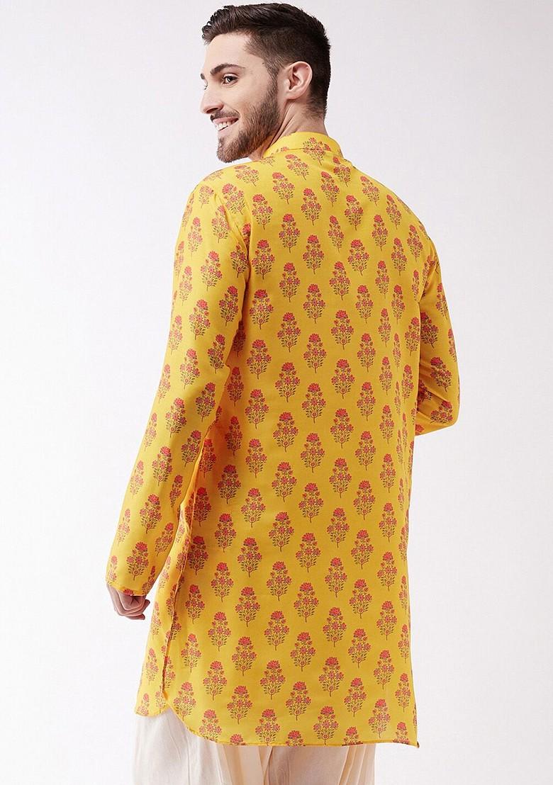 Mustard Ethnic Motifs Poly Blend Kurta For Men