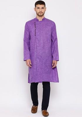 Purple Solid Cotton Kurta For Men