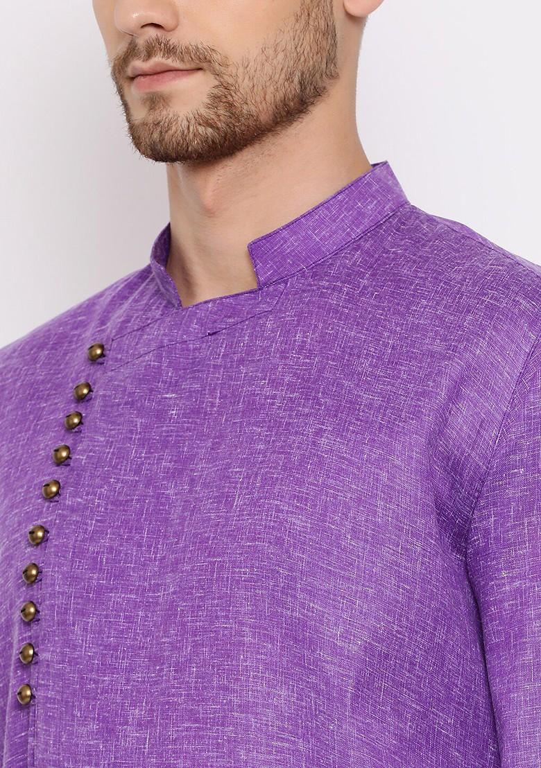 Purple Solid Cotton Kurta For Men
