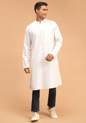 Grey Solid Cotton Kurta For Men