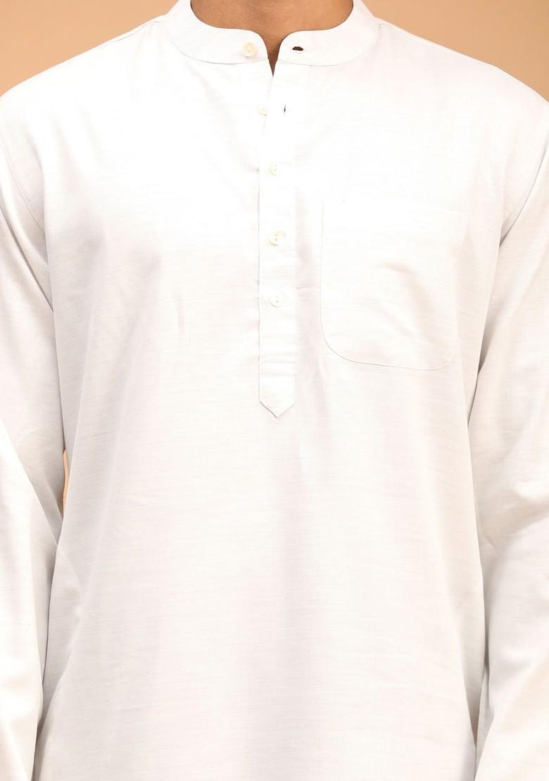 Grey Solid Cotton Kurta For Men