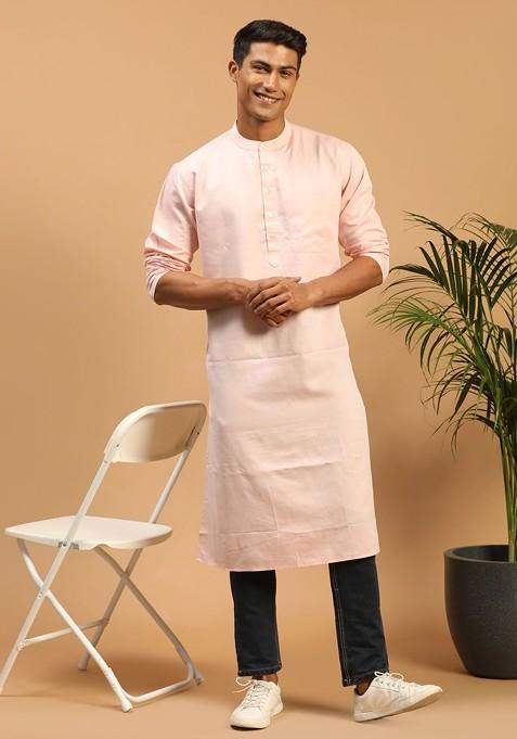 Orange Solid Cotton Kurta For Men — view on Indya