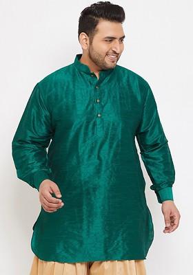Green Thread Work Poly Blend Kurta For Men