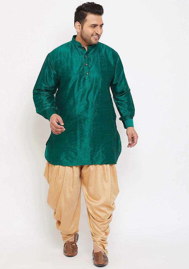 Green Thread Work Poly Blend Kurta For Men