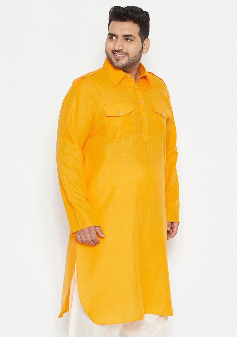 Mustard Solid Pathani Kurta For Men