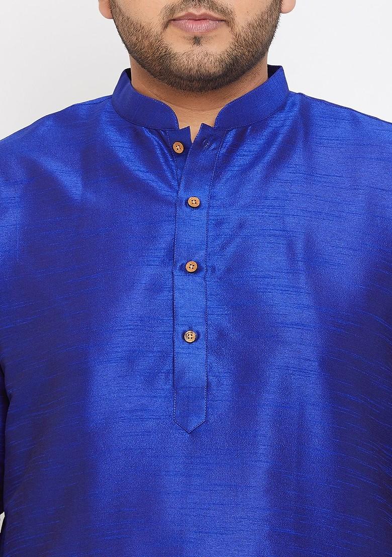 Blue Solid Silk Kurta For Men