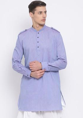 Lavender Solid Poly Blend Kurta For Men