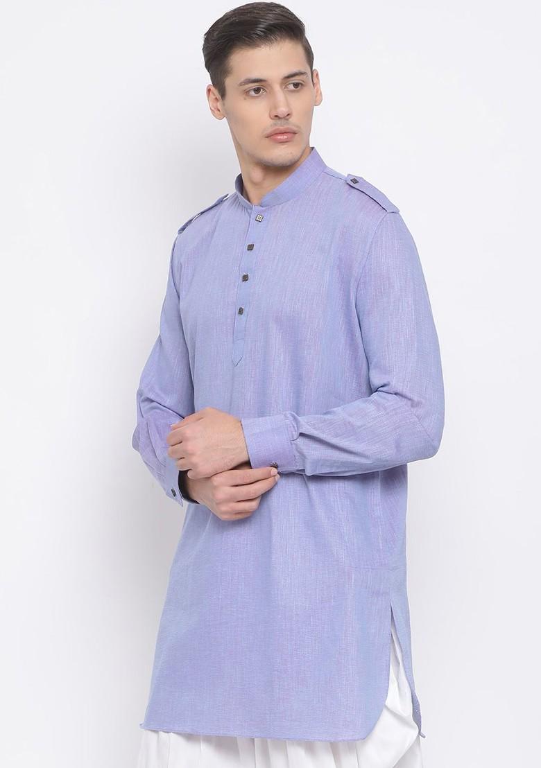 Lavender Solid Poly Blend Kurta For Men