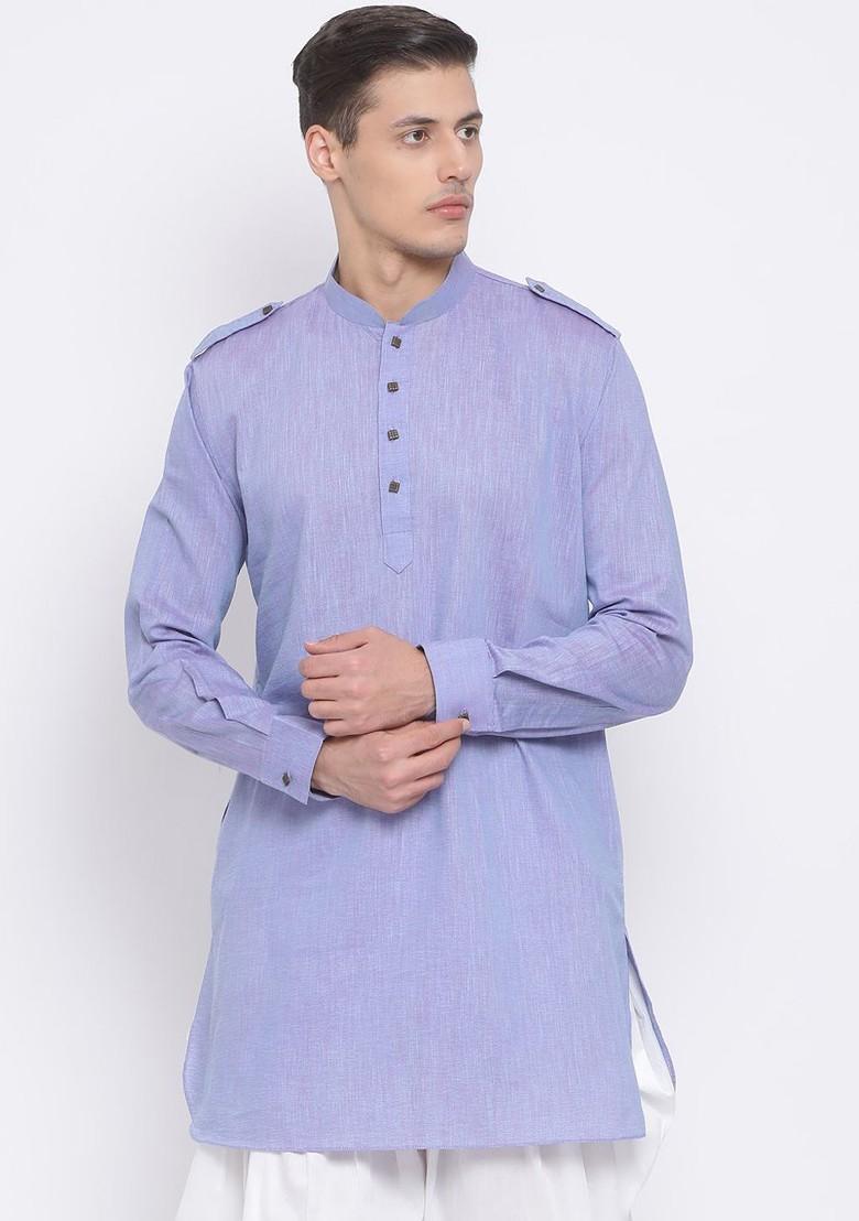 Lavender Solid Poly Blend Kurta For Men