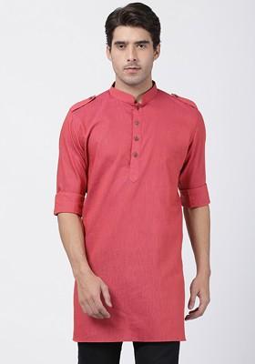 Maroon Solid Poly Blend Kurta For Men
