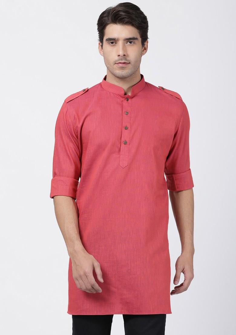 Maroon Solid Poly Blend Kurta For Men