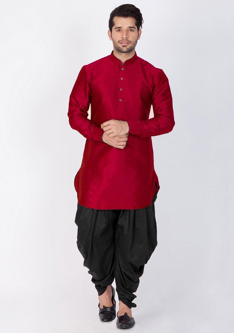 Maroon Solid Poly Blend Kurta For Men