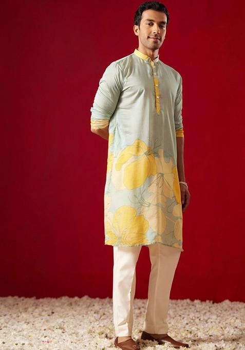 Multi Printed Poly Blend Kurta For Men