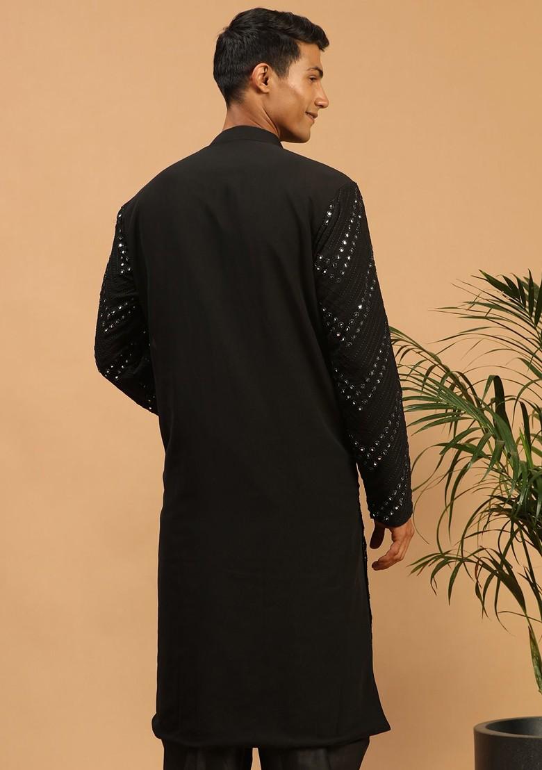 Black Mirror Work Georgette Kurta For Men
