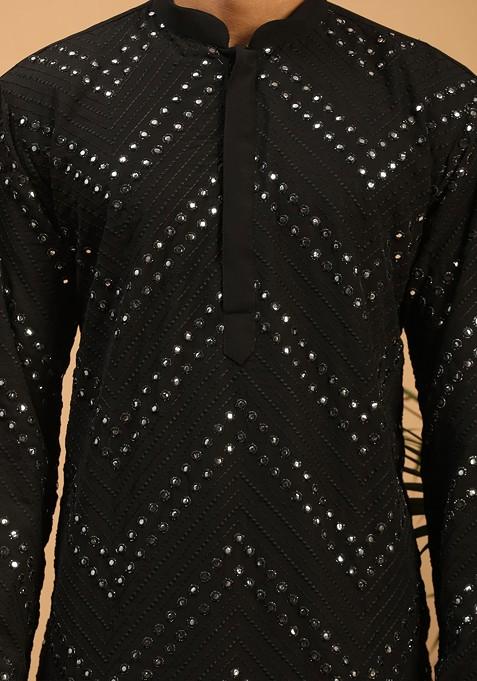 Black Mirror Work Georgette Kurta For Men