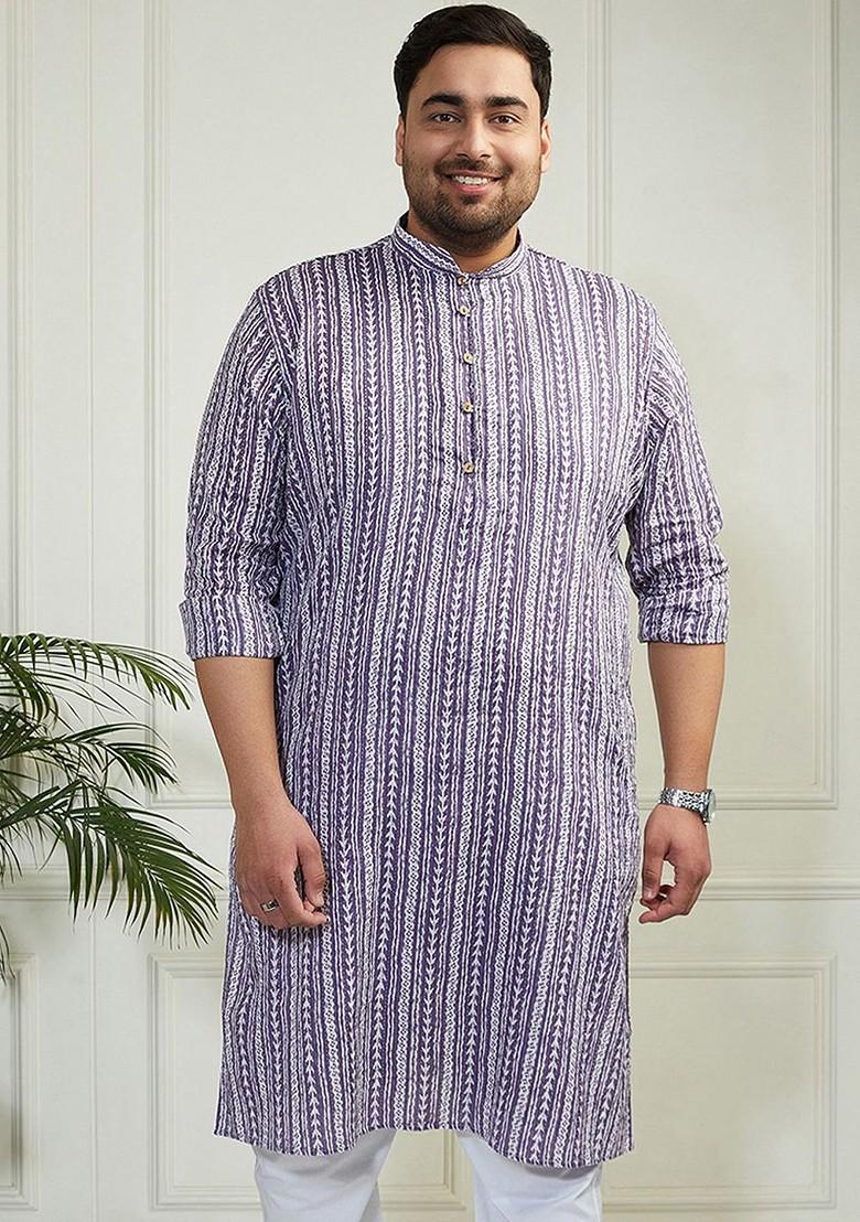 Purple Solid Jacquard Kurta For Men