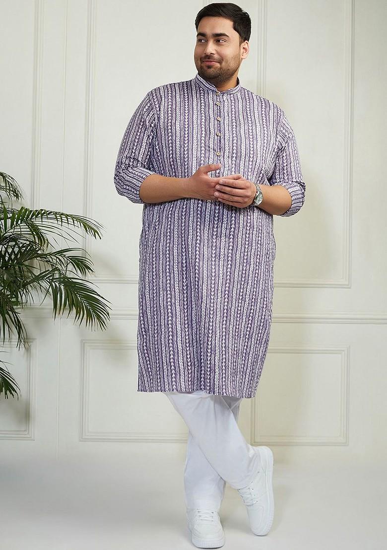 Purple Solid Jacquard Kurta For Men