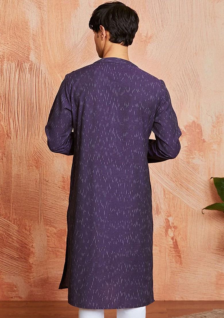 Purple Ikat Print Cotton Kurta For Men
