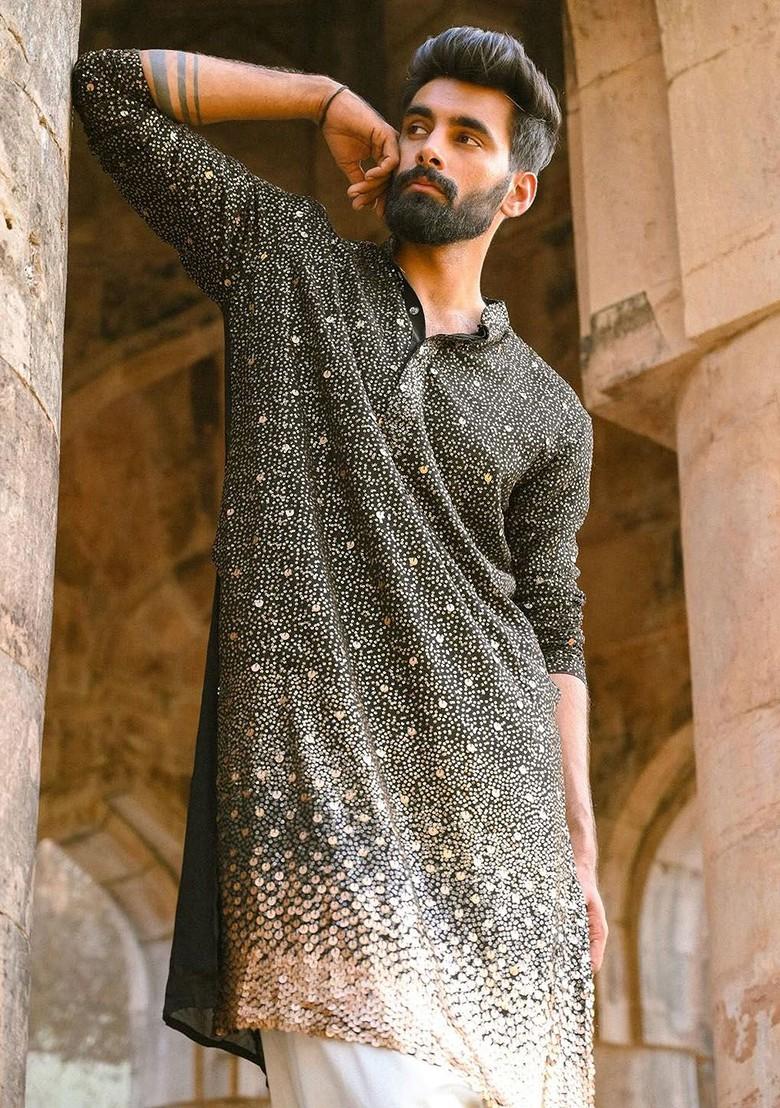 Red Bandhani Print Chiffon Kurta For Men