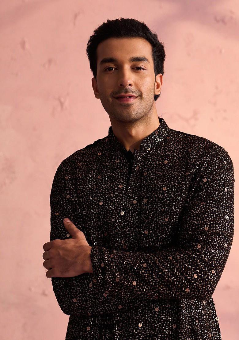 Red Bandhani Print Chiffon Kurta For Men