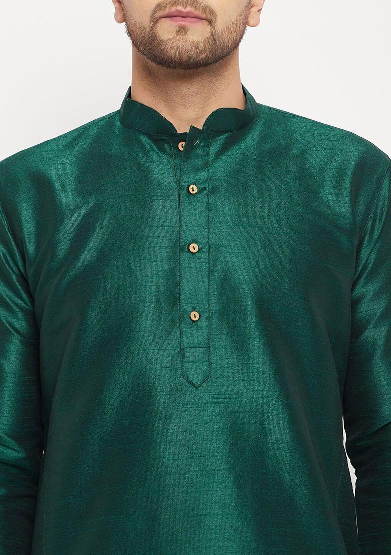 Green Solid Poly Blend Kurta For Men