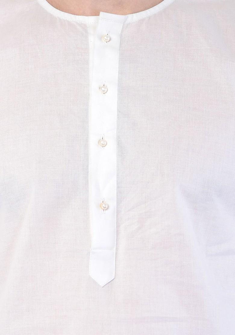 White Solid Poly Blend Kurta For Men