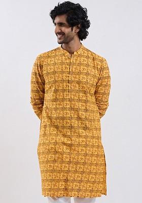 Yellow Ethnic Motifs Cotton Kurta For Men