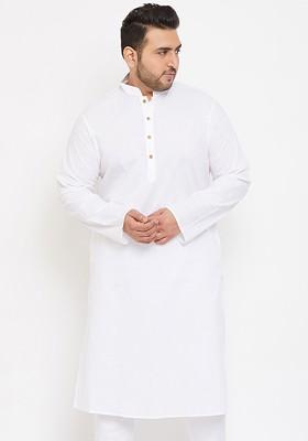 White Solid Poly Blend Kurta For Men