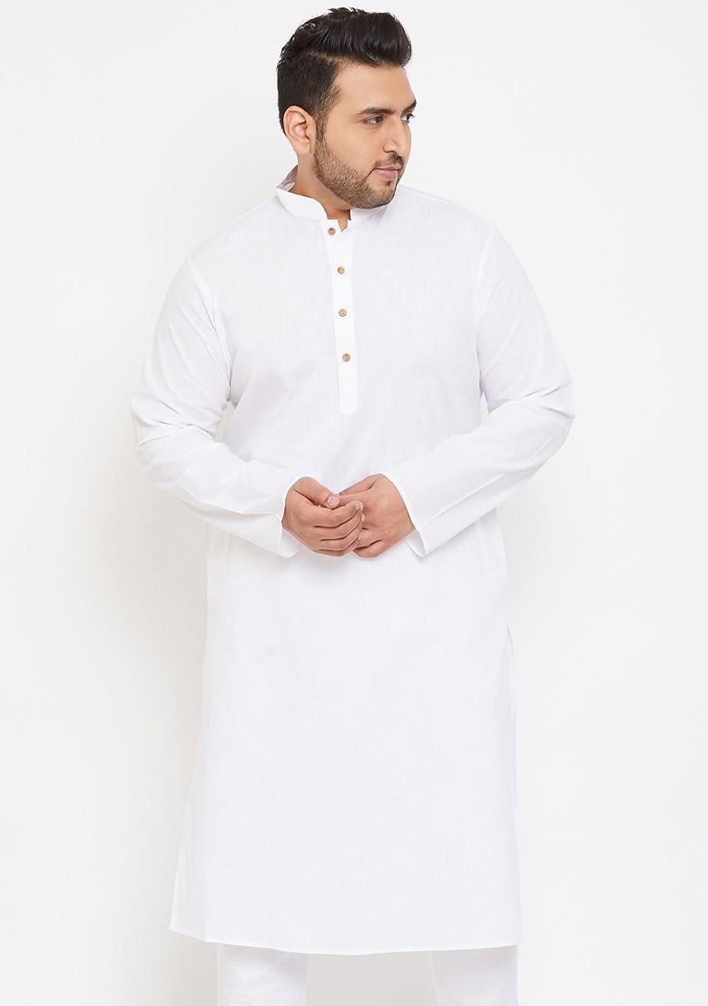 White Solid Poly Blend Kurta For Men