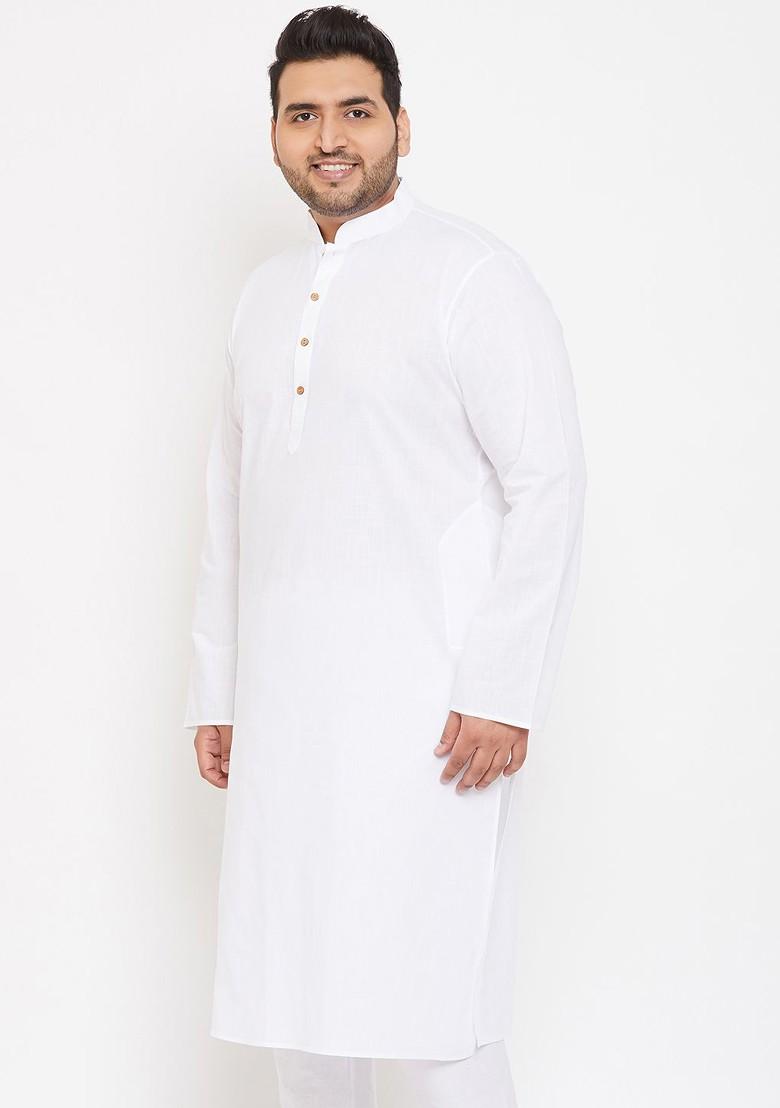 White Solid Poly Blend Kurta For Men