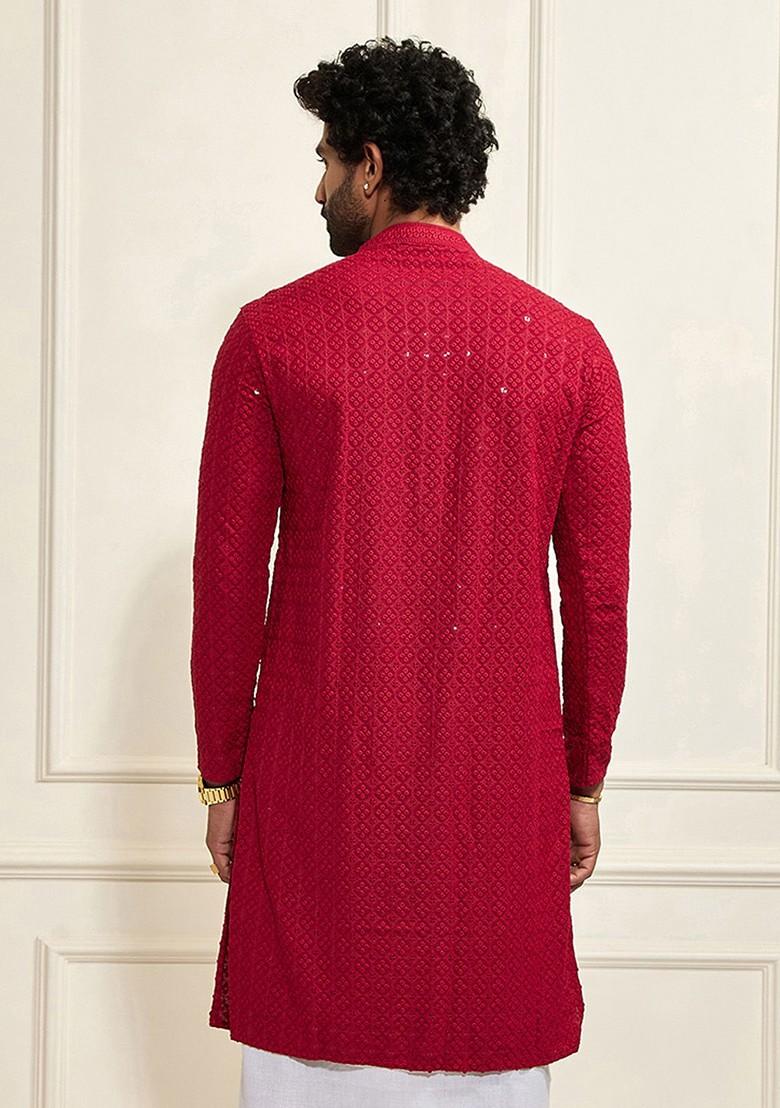 Maroon Ethnic Motifs Poly Blend Kurta For Men