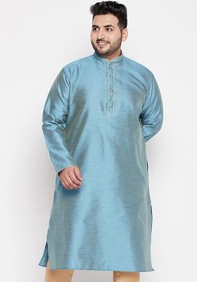 Blue Solid Silk Kurta For Men