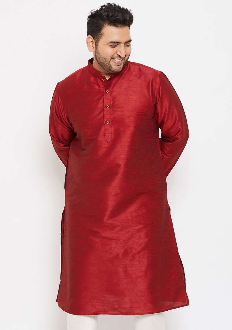 Maroon Solid Silk Blend Kurta For Men - Indya