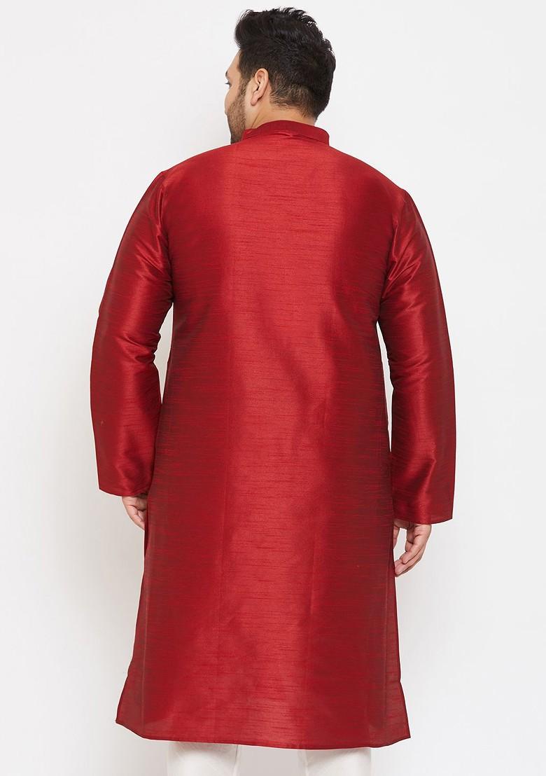 Maroon Solid Silk Kurta For Men