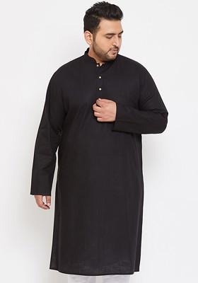 Black Solid Poly Blend Kurta For Men