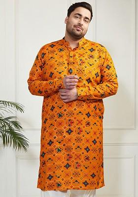 Yellow Ethnic Motifs Poly Blend Kurta For Men