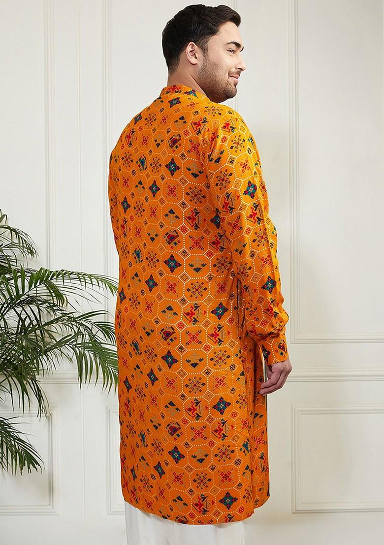 Yellow Ethnic Motifs Poly Blend Kurta For Men