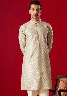 Green Ethnic Motifs Jacquard Kurta For Men