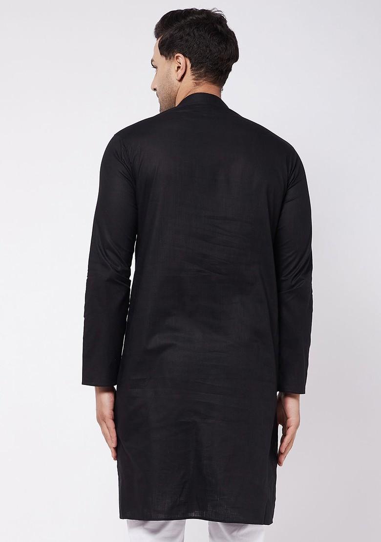 Black Solid Poly Blend Kurta For Men