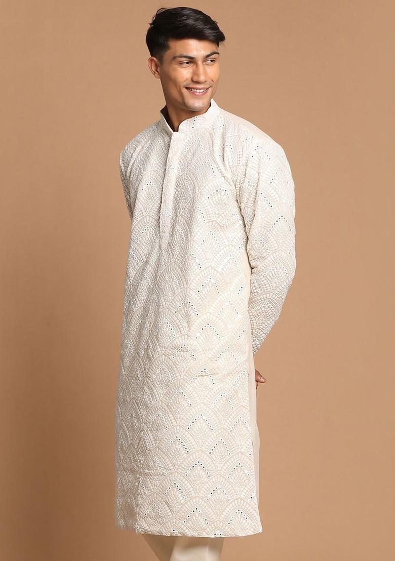 Grey Ethnic Motifs Georgette Kurta For Men
