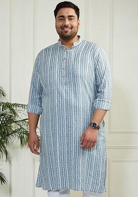 Grey Solid Jacquard Kurta For Men