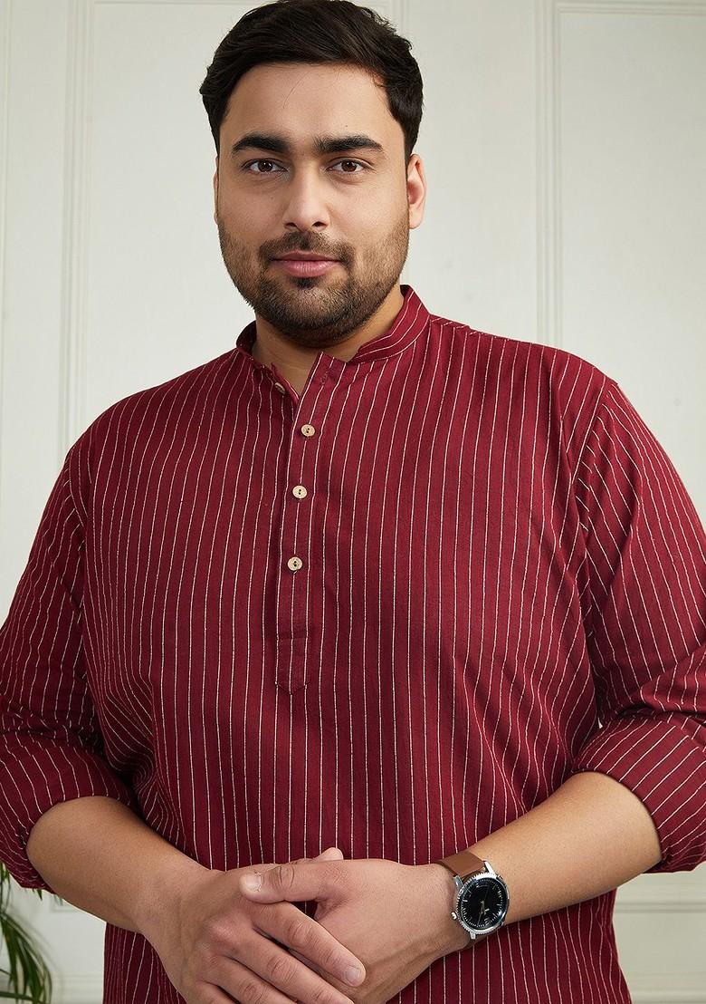 Maroon Striped Jacquard Kurta For Men