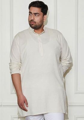 White Solid Poly Blend Kurta For Men