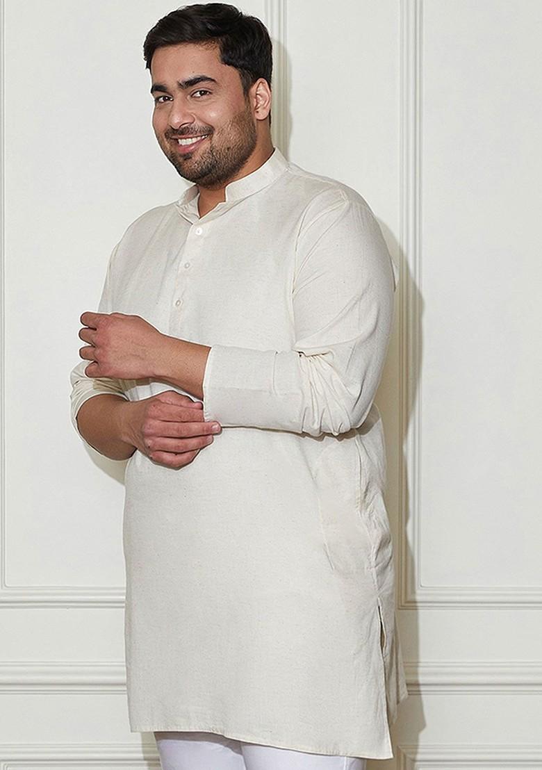 White Solid Poly Blend Kurta For Men